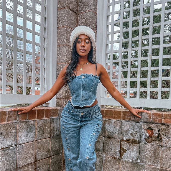 Maniere De Voir DENIM CORSET TOP - Picture 1 of 4